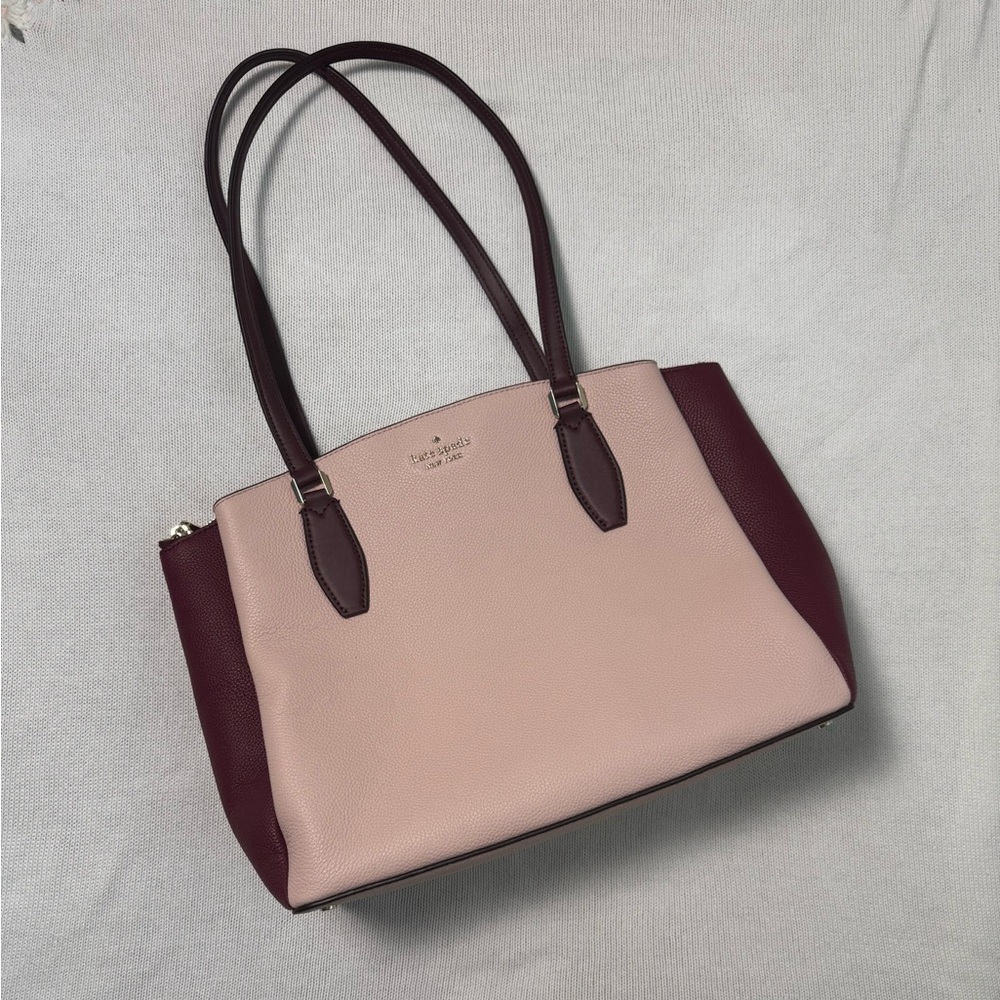 Kate Spade Monet Large Compartment Tote – Leather Pink Burgundy Shoulder Bag - Picture 3 of 17